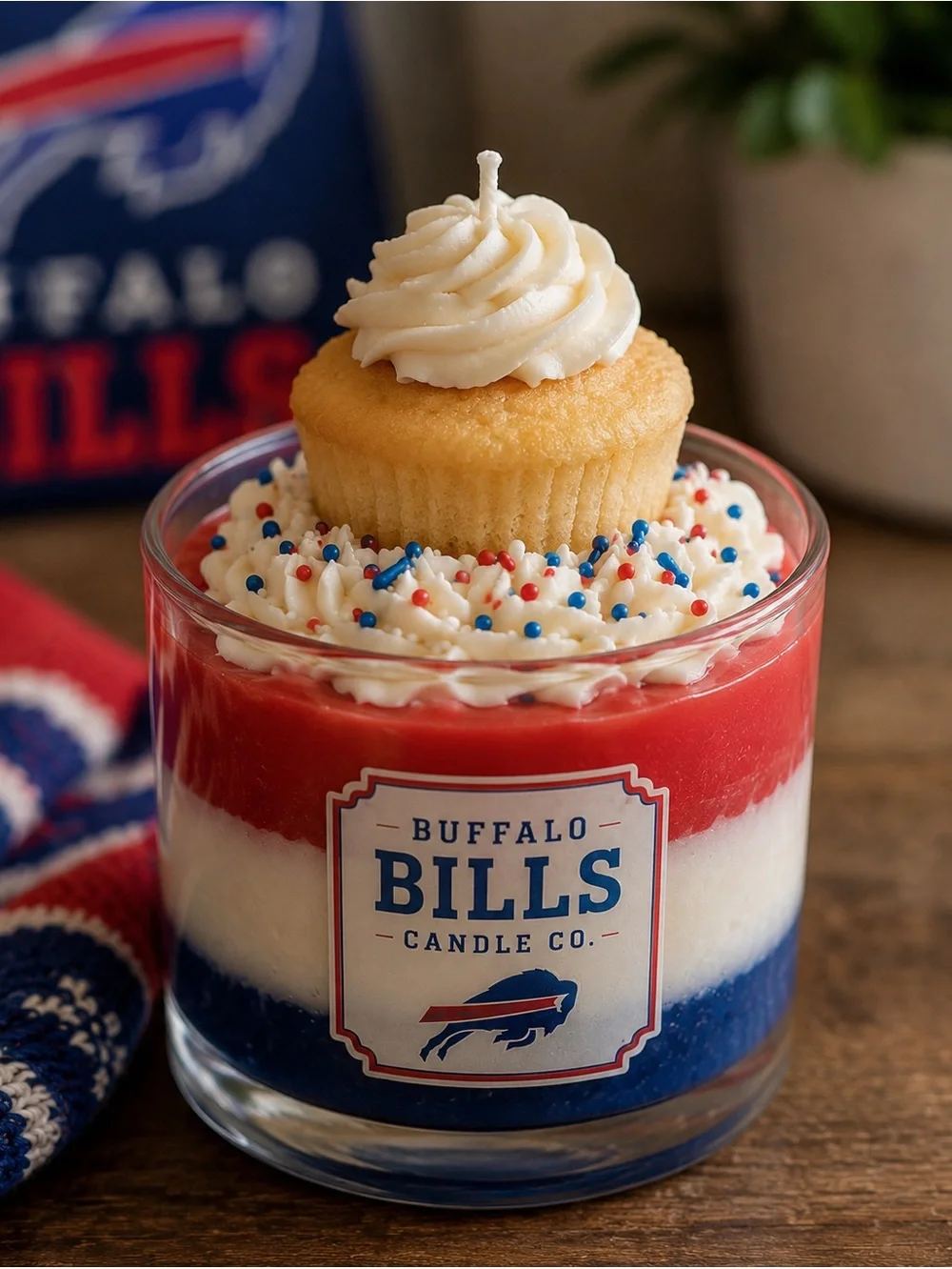 Buffalo Bills Red White Blue Layered Candle -